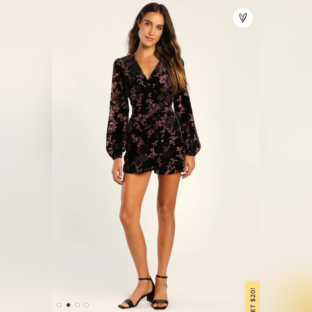Lulus floral velvet burnout skort romper